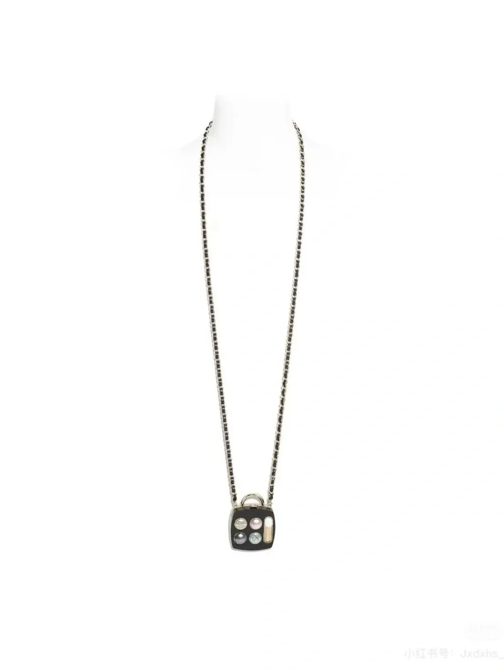 CHANEL Black Resin Charm Pendant with Pink and Gray Enamel Buttons